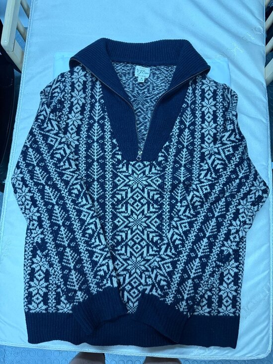 J. Crew Other - J.Crew Fair Isle Nordic Quarter Zip Sweater Navy Cream Sz M